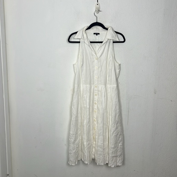 claudia Strater white sleeveless flax- linen button down midi dress - Picture 9 of 9